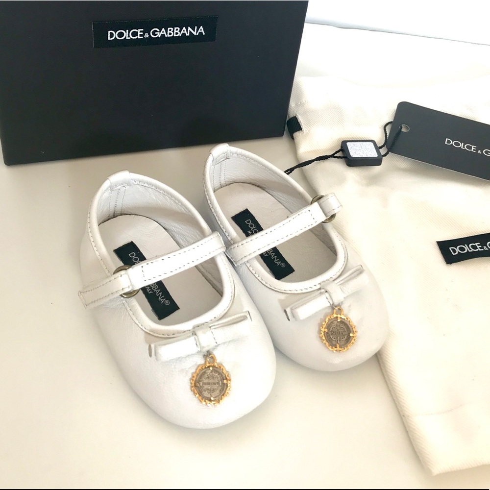 DOLCE & GABBANA White Leather Crib Shoes Size 18